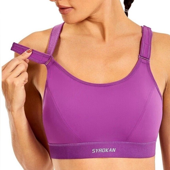 SYROKAN new purple Front adjustable padded sports bra work out bra women’s 34G - Picture 2 of 13